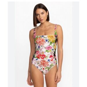 Johnny Was Metalli Mix Ruched One Piece Small floral chic vacation summer New